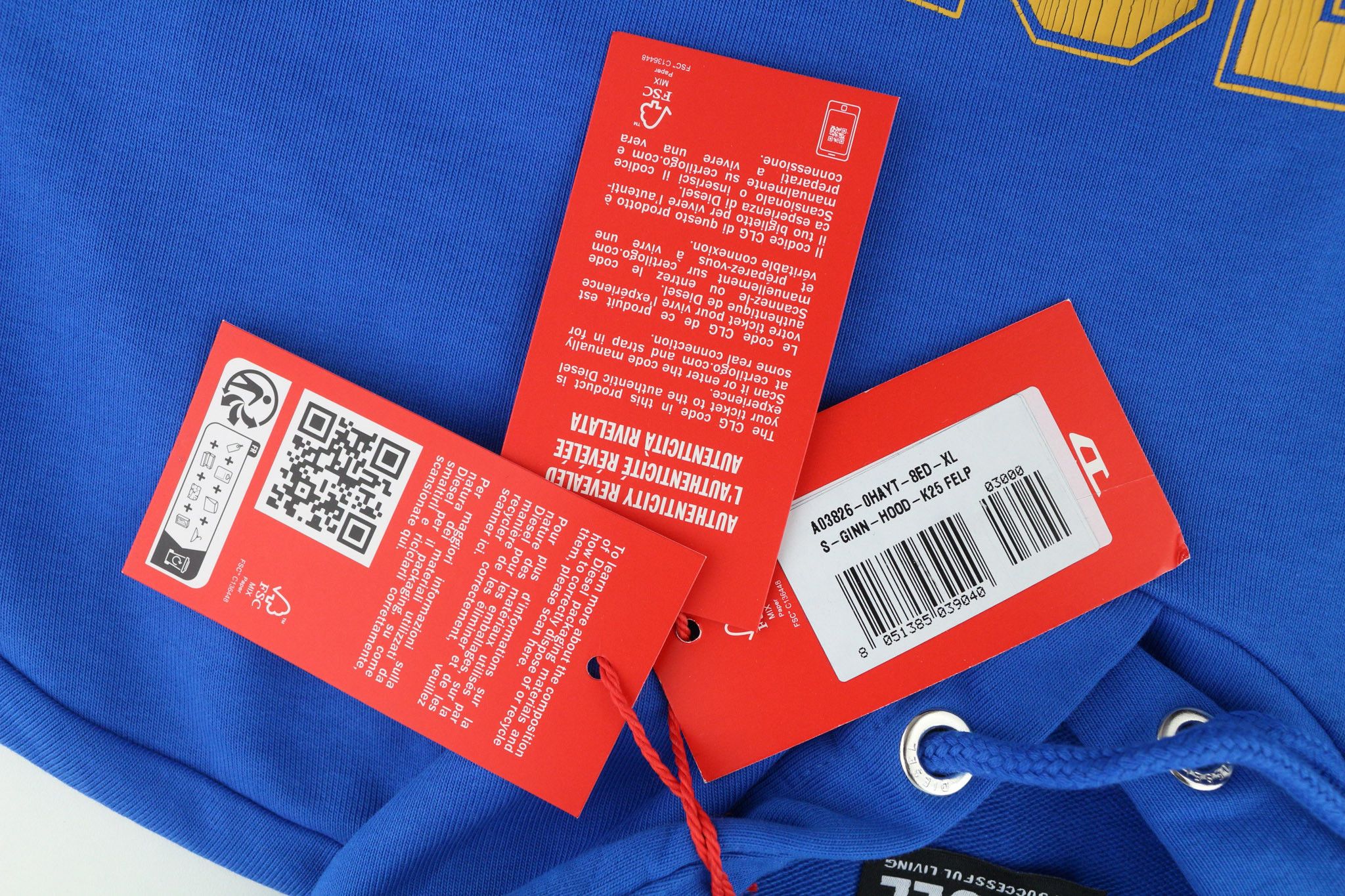 Diesel S-GINN-HOOD-K25 XL Blue Kangaroo Pocket Hoodie 40373 Size US XL / EU 56 / 4 - 9 Thumbnail