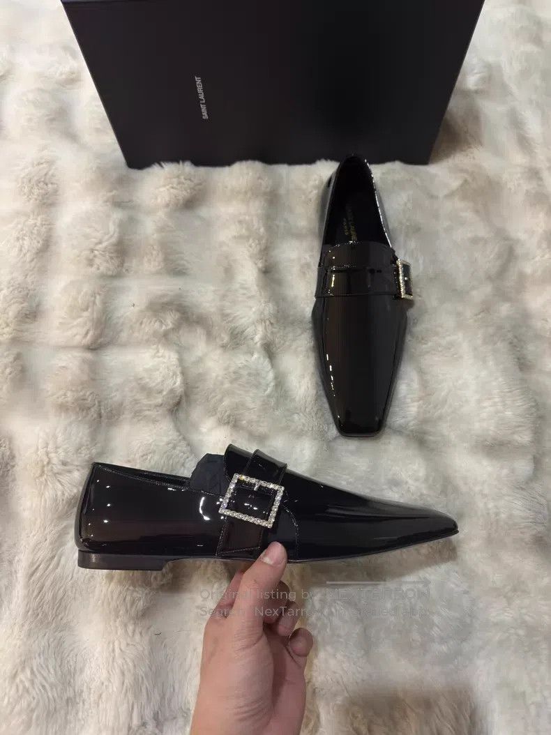 Saint Laurent Paris Saint Laurent Paris Crystal Buckle Loafers Leather Shoes Size US 9 / EU 42 - 3 Thumbnail