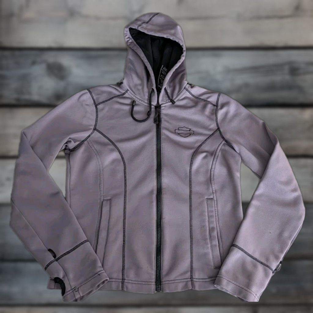 Harley Davidson VINTAGE Harley-Davidson Jacket Womens S Hooded Full Zip Motorcycle Biker Softshell Gray Size S / US 4 / IT 40 - 1 Thumbnail