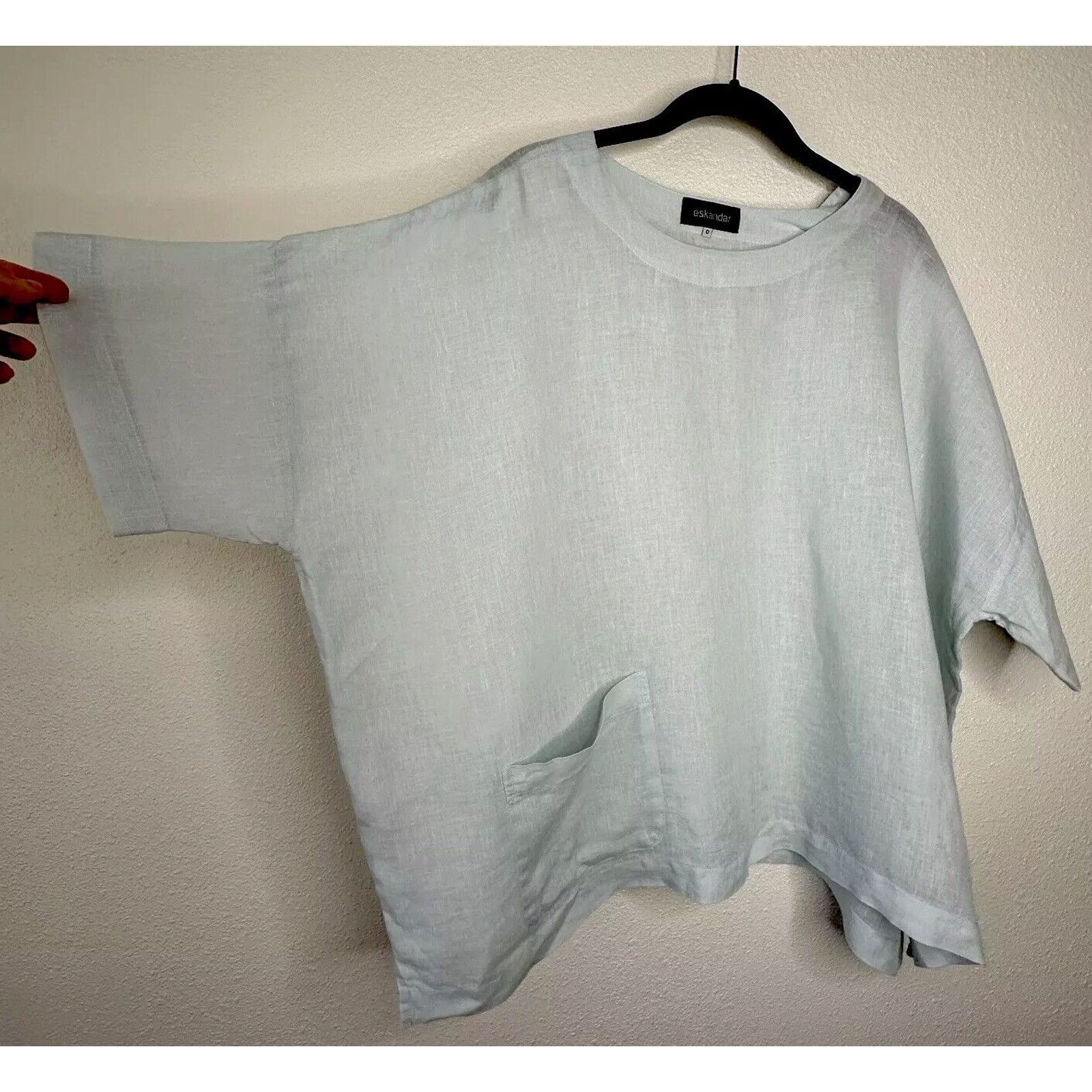 eskandar Eskandar Light Blue Linen Short Sleeve Front Pocket Blouse 6 Size M / US 6-8 / IT 42-44 - 5 Thumbnail