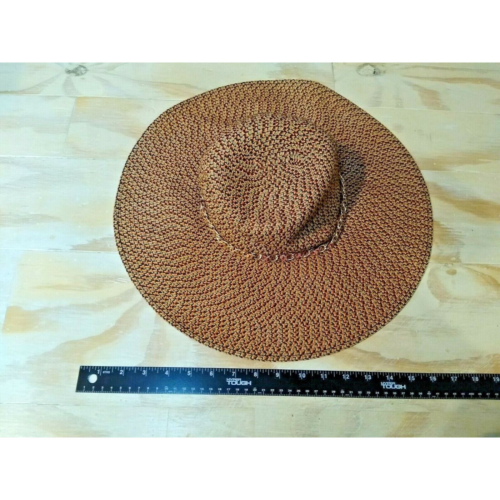 The Unbranded Brand Ladies Large Fashion Hat Floppy Orange/Brn Gold Chain Accent Size ONE SIZE - 1 Thumbnail