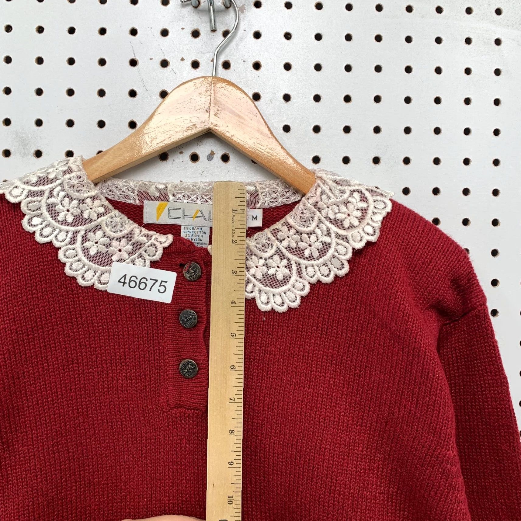 Vintage VINTAGE Chaus Sweater Women M Red Lace Collared Ramie Cotton Button Grandma Size M / US 6-8 / IT 42-44 - 7 Thumbnail