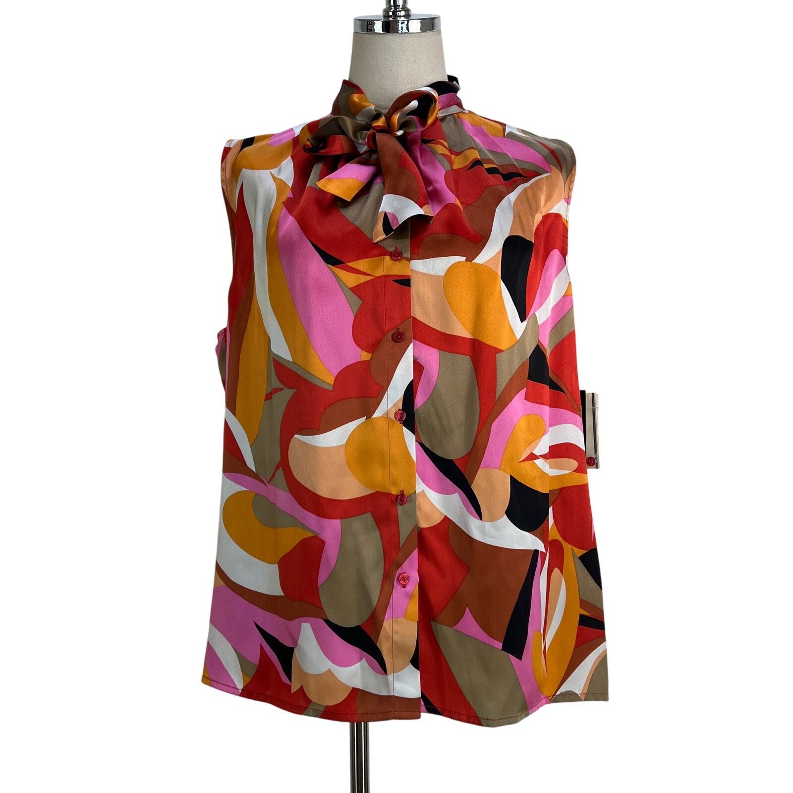 Vintage Spenser Jeremy Woman Silk Printed Blouse Sleeveless Top Size XL / US 12-14 / IT 48-50 - 1 Thumbnail