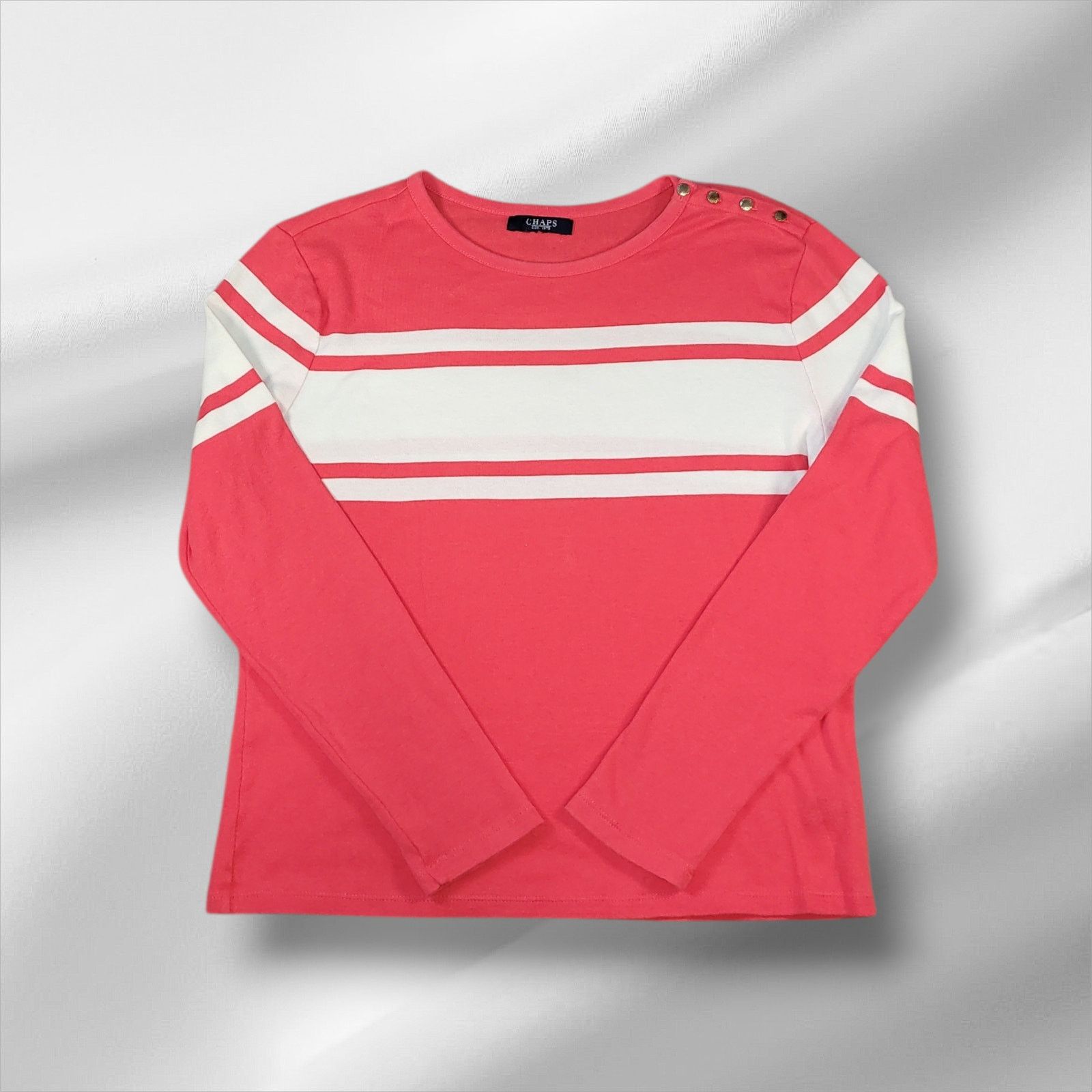 Chaps Chaps Pink Striped Long Sleeve Top Gold Button Detail Size M / US 6-8 / IT 42-44 - 1 Thumbnail