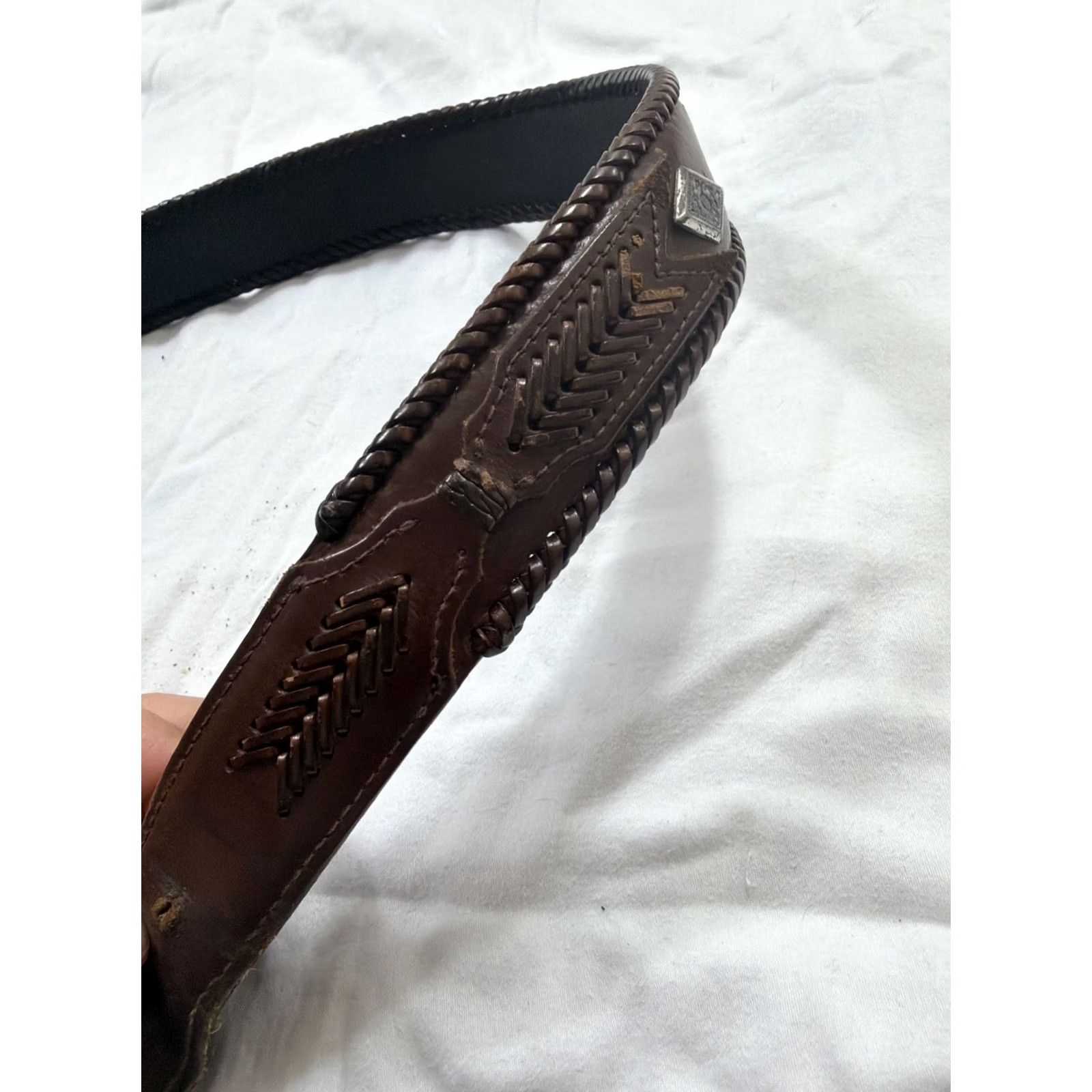 Vintage Unbranded Western Brown Leather Belt Size 40 Men Belt Brown Metal Accents Size 40 - 6 Thumbnail