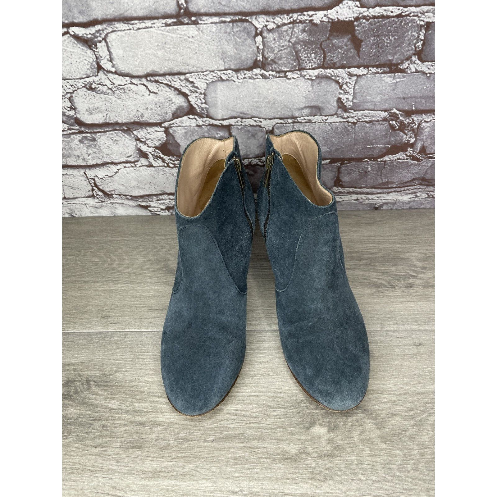 Club Monaco Club Monaco Brooklyn Blue Suede Side Zip Stacked Heel Bootie Size US 7.5 / IT 37.5 - 2 Thumbnail