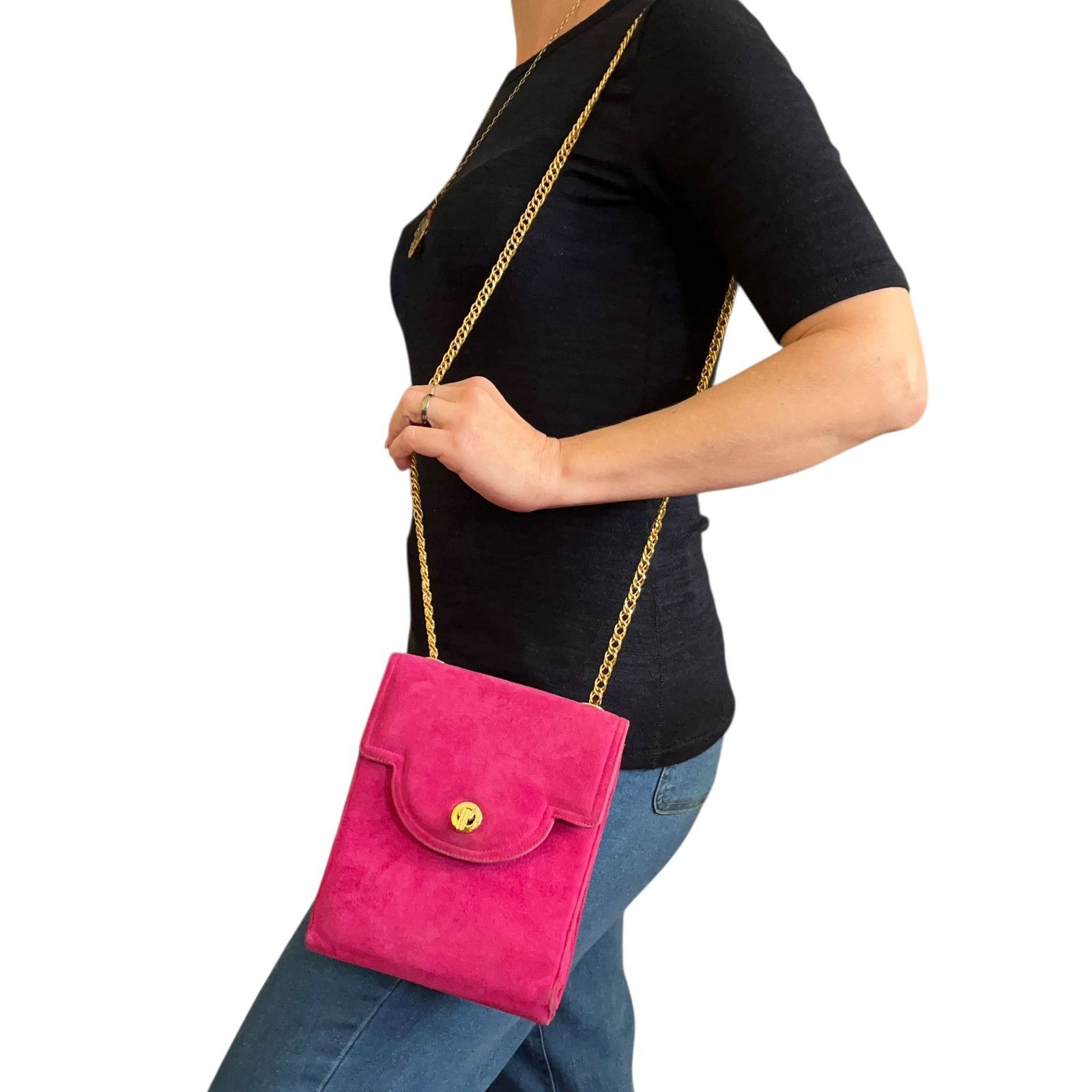Vintage Vintage Frenchy of California Pink Suede Chain Strap Bag Size ONE SIZE - 2 Thumbnail