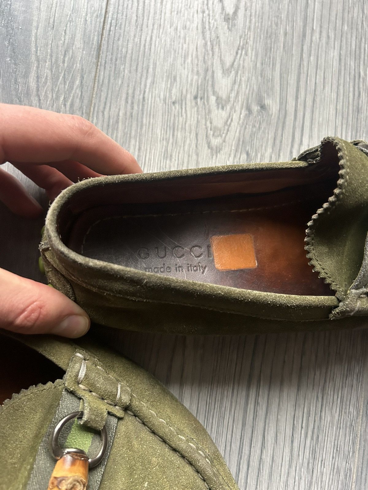 Gucci Gucci Bamboo Bit Green Suede Loafers Size US 7 / EU 40 - 10 Thumbnail