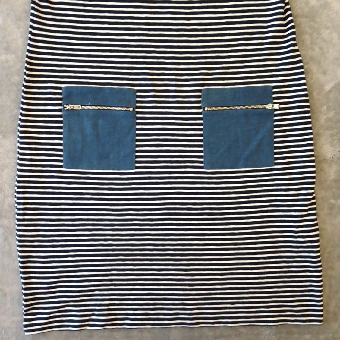 Vintage Chico's Shift Dress Knee Length Blue Striped Sleeveless Pullover Stretch Cotton Blend Casual Women Size 1 with Pockets Size XS / US 0-2 / IT 36-38 - 3 Thumbnail