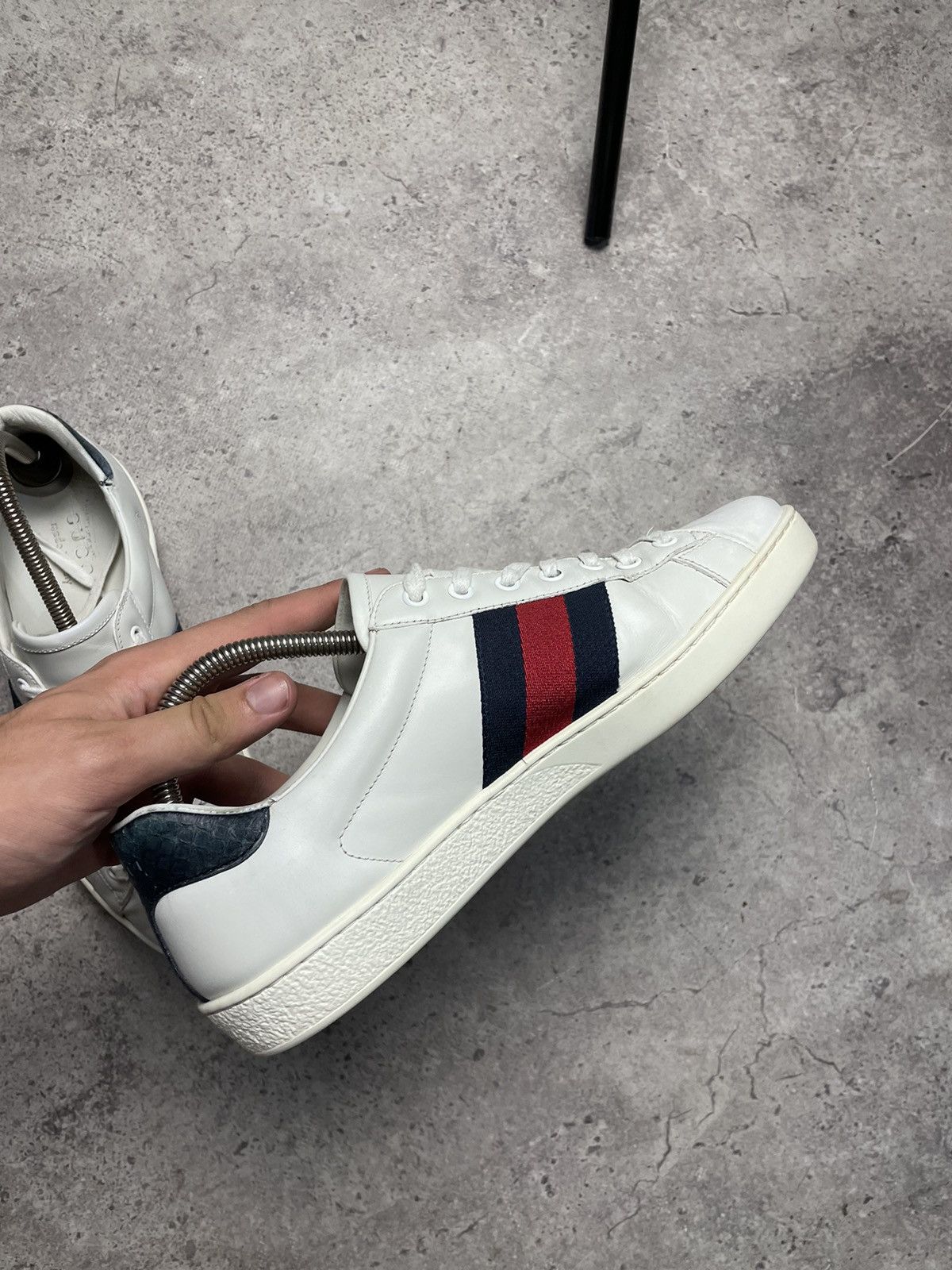 Gucci Gucci Ace Sneakers Og Blue Web White Leather Shoes Monogram Size US 8.5 / EU 41-42 - 5 Thumbnail