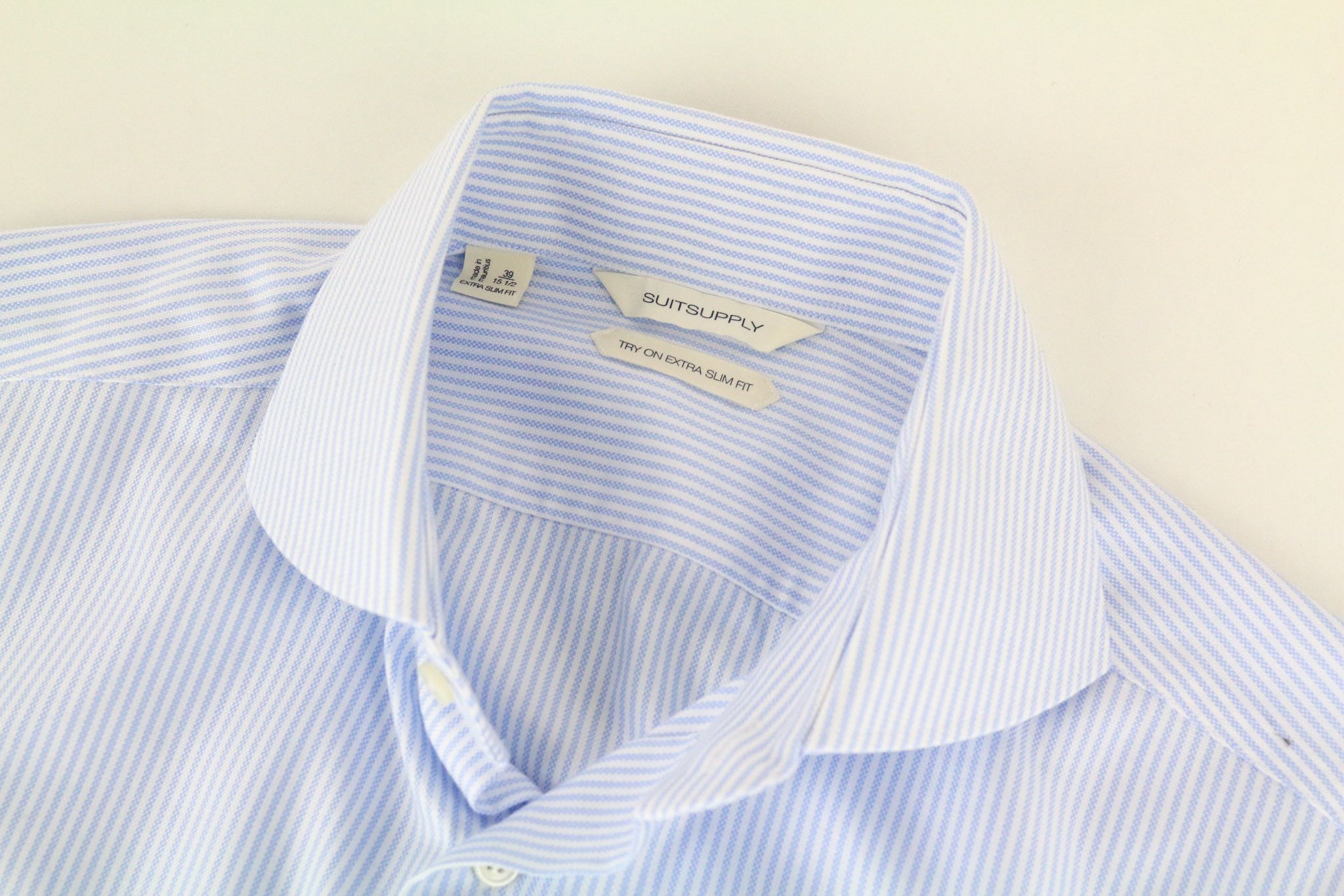 Suitsupply 39/15 1/2 Extra Slim Blue Cotton Striped 72682 Size 38R - 3 Thumbnail