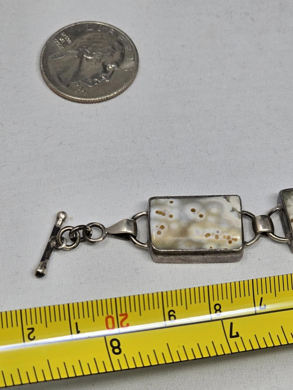 RAGEBLUE ​Vtg Sterling Silver Rare Ocean Orb Jasper Link Bracelet Size ONE SIZE - 4 Thumbnail