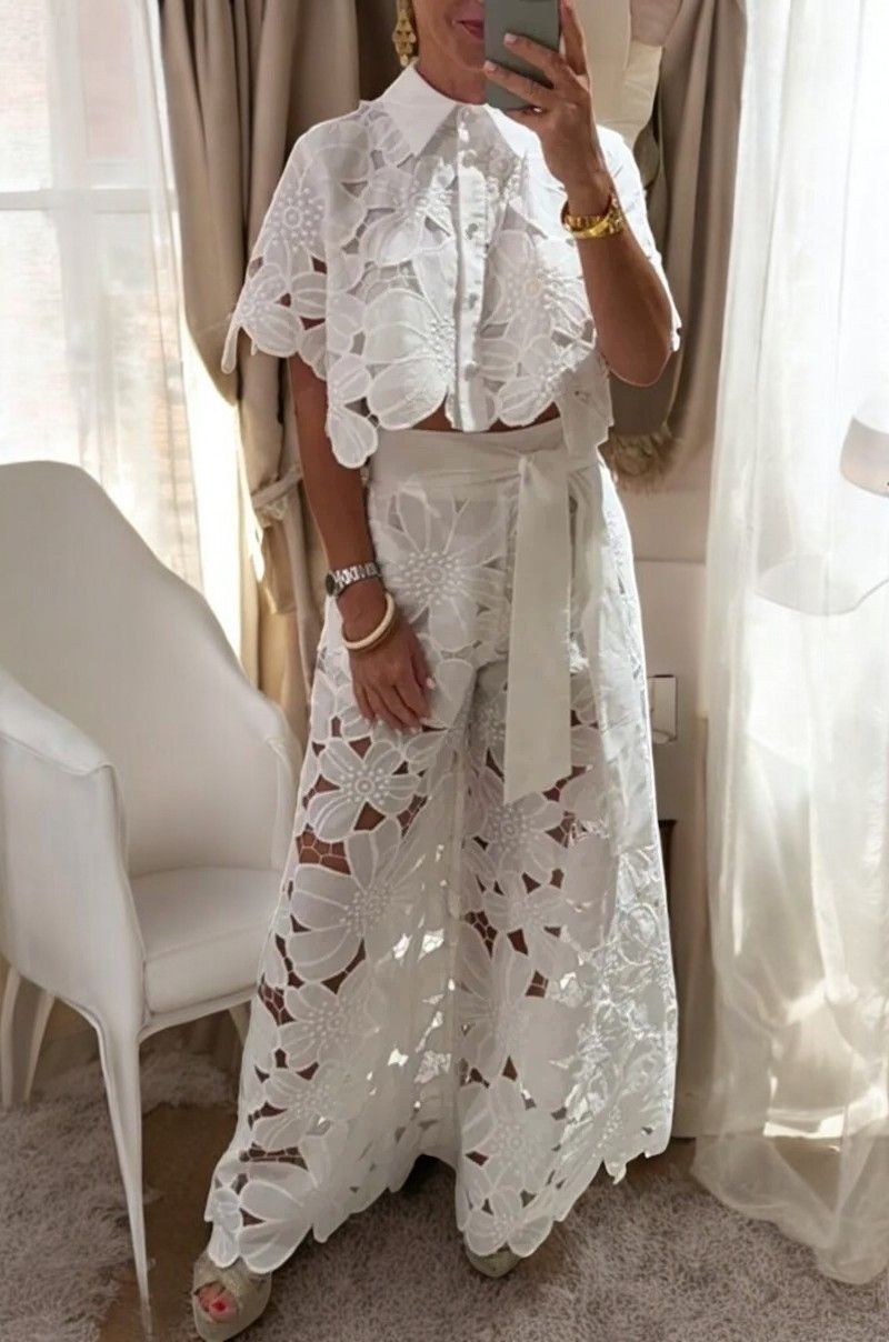 Other Sexy Lapel Shirt + Wide-Leg Pants 2-Piece Set Size S / US 4 / IT 40 - 1 Preview