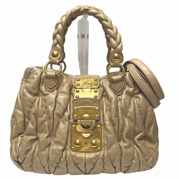 Miu Miu Miu Miu Matelassé 2Way Bag Leather Shoulder Bag Rn0473 in Beige, Women's