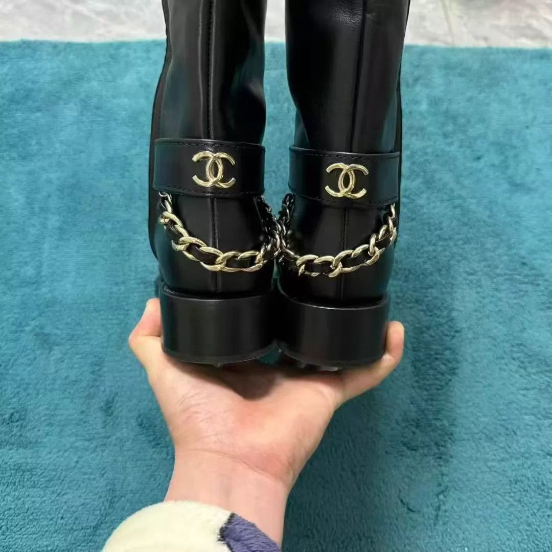 Chanel Chanel Black Gold CC Chain Knee-High Boots Size US 6.5 / IT 36.5 - 4 Thumbnail