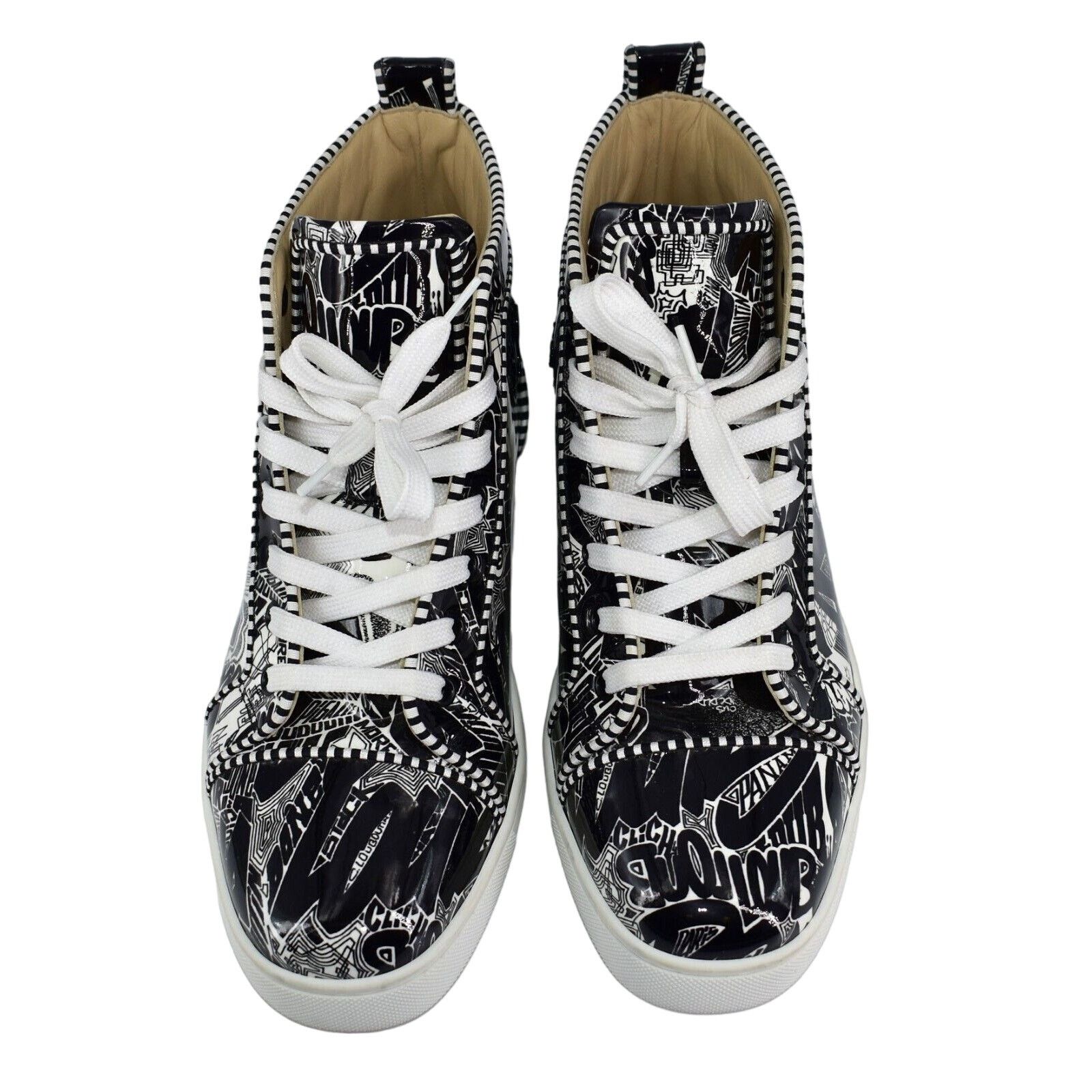 Christian Louboutin CHRISTIAN LOUBOUTIN Patent Blk/Wht Graffiti Sneaker Shoes 40 Size US 7 / EU 40 - 3 Thumbnail