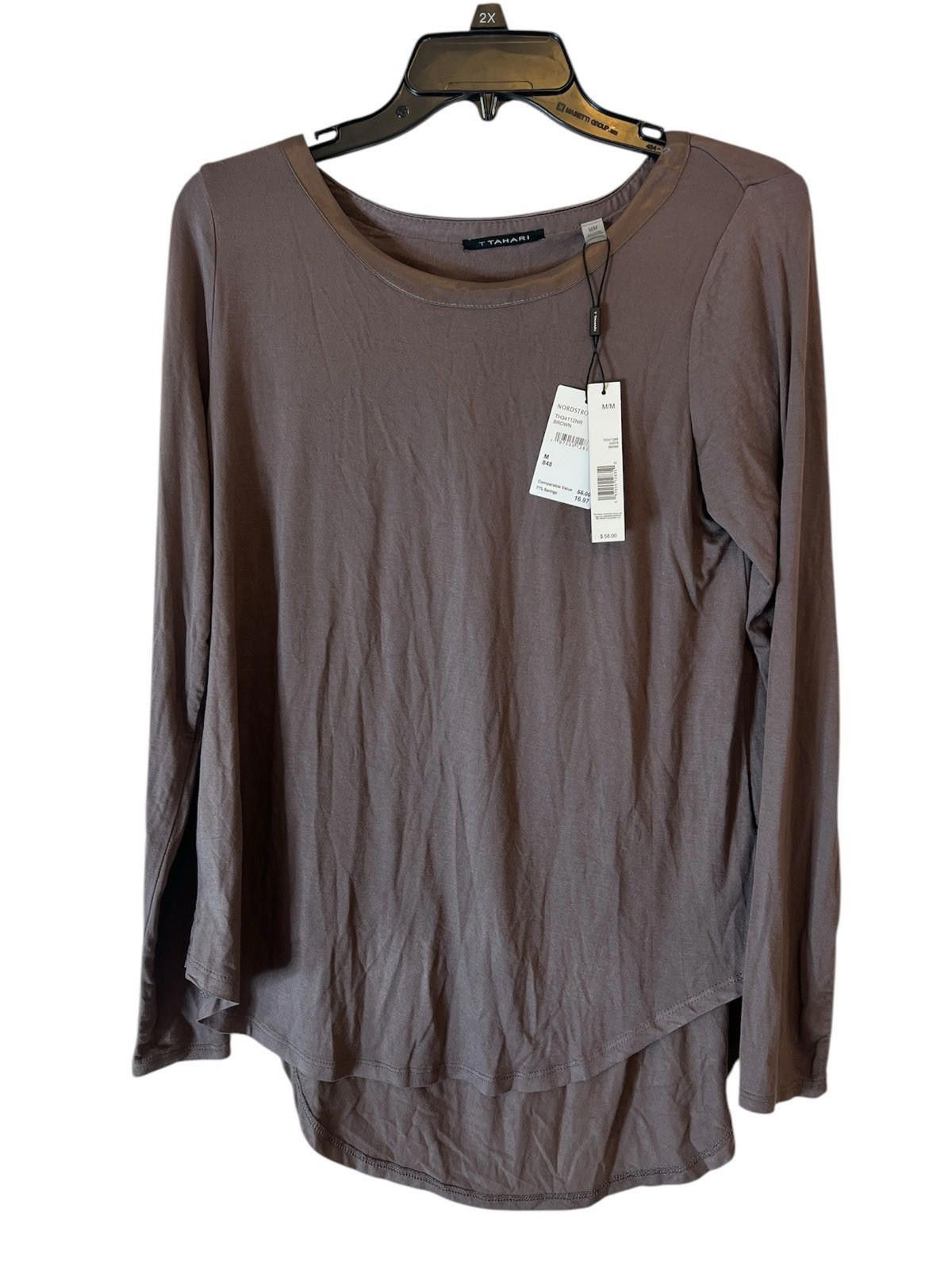 Designer T Tahari Brown Long Sleeve Soft Blouse Sz M $58 MSRP Size M / US 6-8 / IT 42-44 - 1 Thumbnail