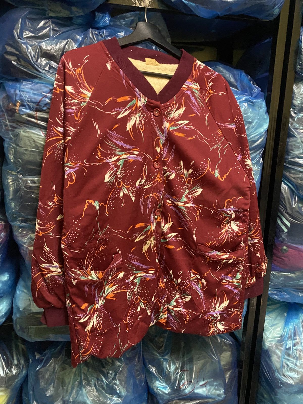 Japanese Brand Vintage Marumi Maroon Floral Bomber Jacket 80s/90s Retro Size XL / US 12-14 / IT 48-50 - 5 Thumbnail