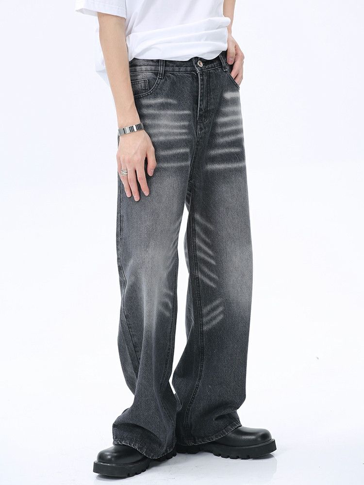 custom distressed faded flared loose jeans