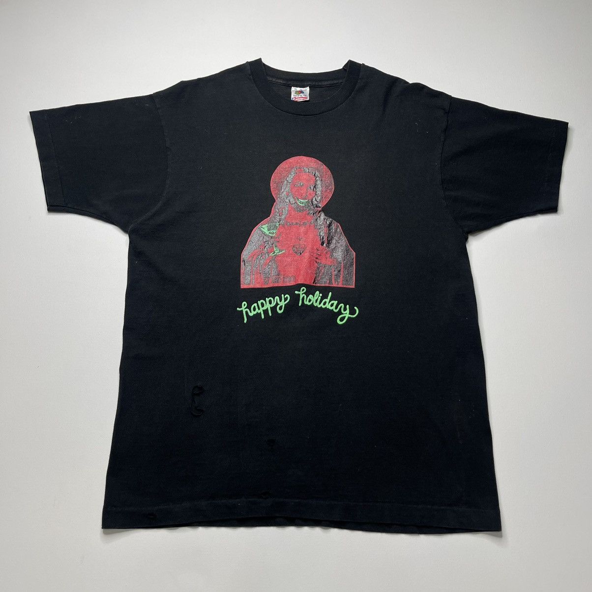 image of Vintage 90's Jesus Happy Holiday T-Shirt in Black, Men's (Size XL)