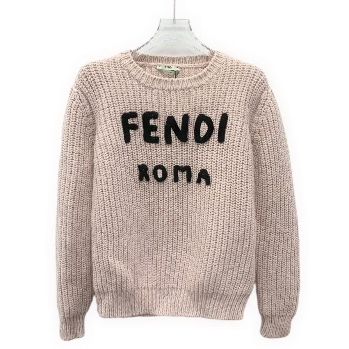 Fendi Fendi Pink Logo Letter Wool Long Sleeve Knit Sweater K26WX Size L / US 10 / IT 46 - 1 Thumbnail