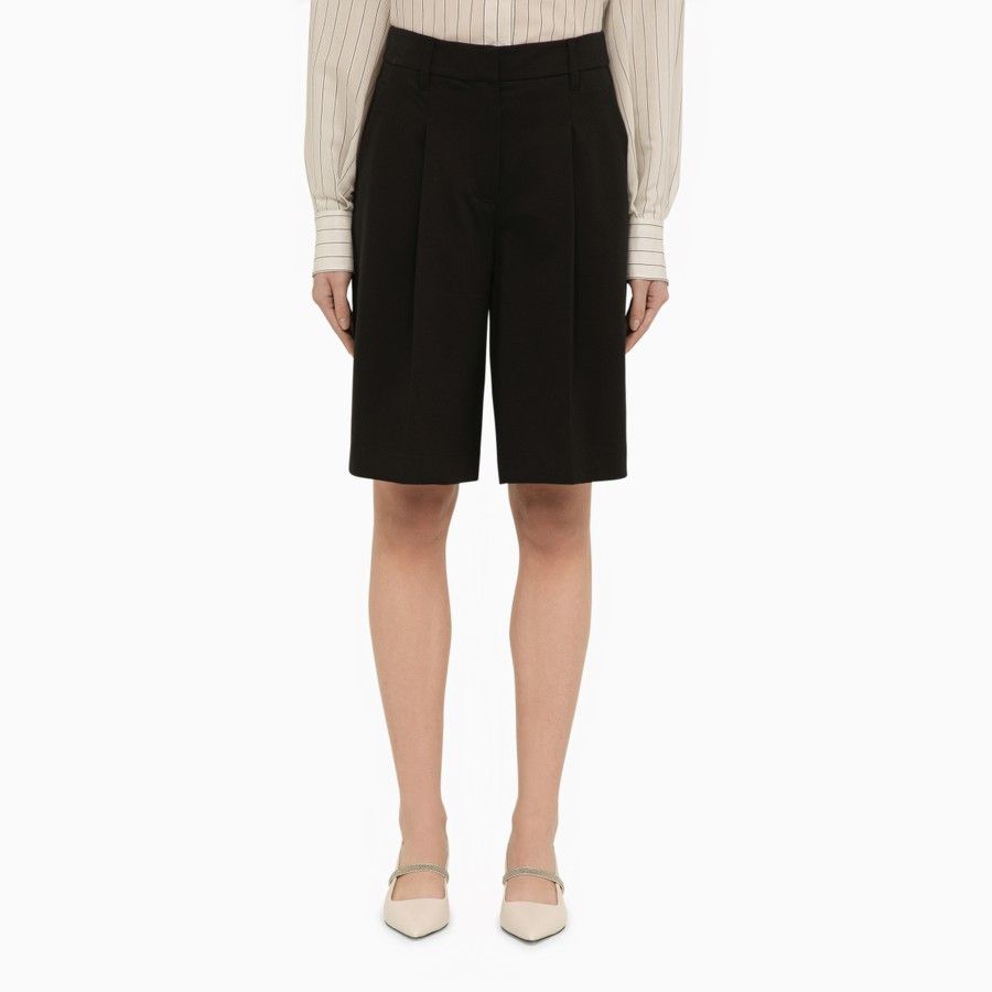 Brunello Cucinelli o1d2blof0824 Cotton-Blend Bermuda Short in Black Size 28" / US 6 / IT 42 - 1 Thumbnail