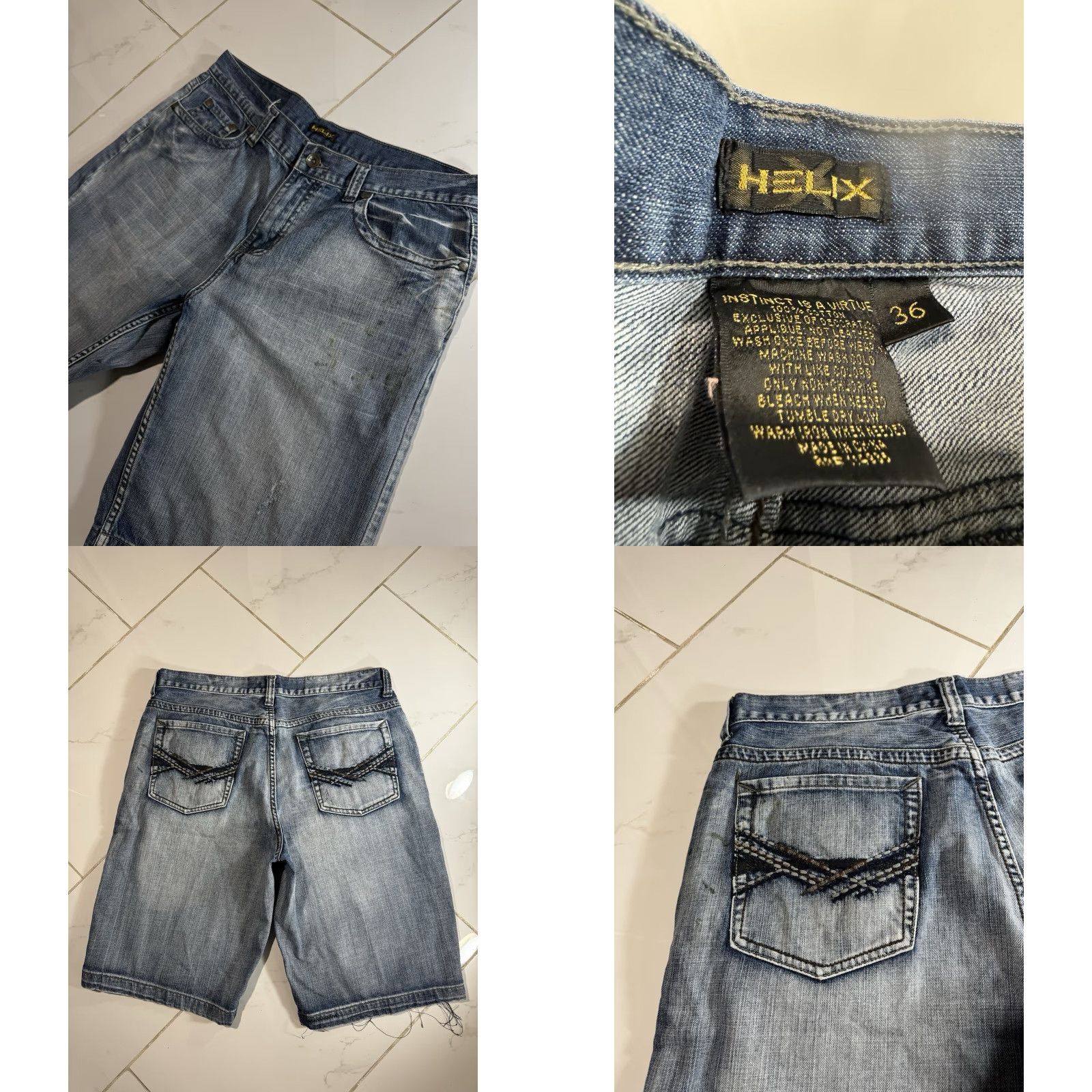Denime VINTAGE Helix Denim Cargo Shorts 36 Men Blue Grunge 90s Skater Punk Emo Baggy Waist 36” Length 12” Size US 36 / EU 52 - 8 Thumbnail