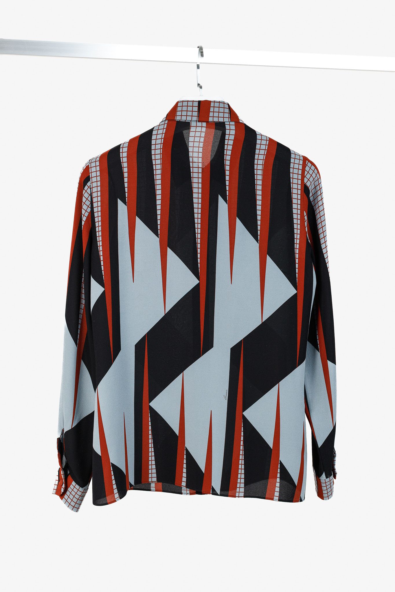 Gucci Gucci PF/15 Dusty Avio Triangle-Print Silk Shirt Size M / US 6-8 / IT 42-44 - 2 Thumbnail