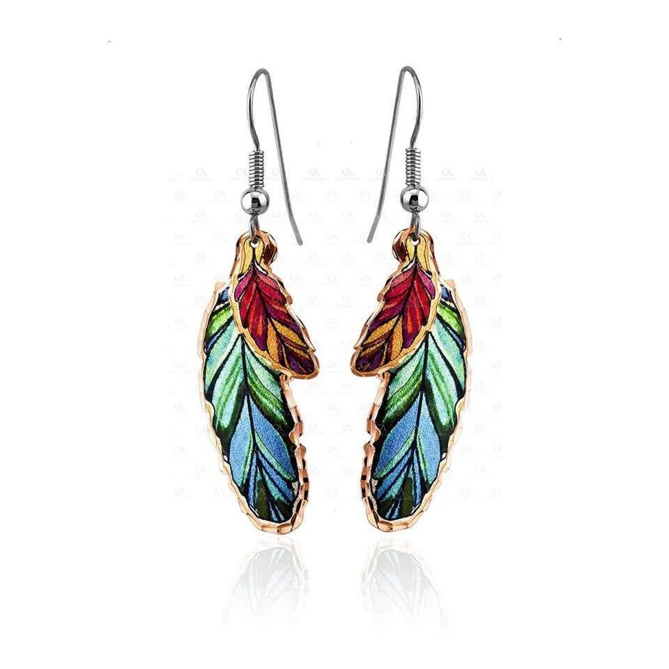 Other Handcrafted Boho Earrings, Copper Colorful Feather Native Am Size ONE SIZE - 2 Thumbnail