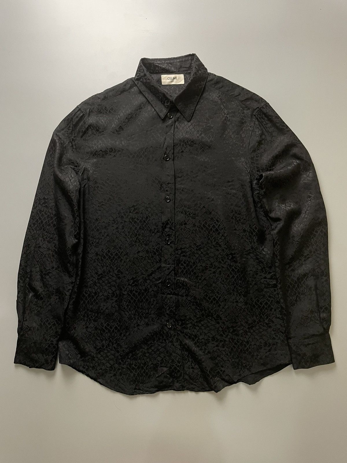 image of Ss19 Celine Classic Snake Silk Jacquard Long Sleeve in Black, Men's (Size Medium)