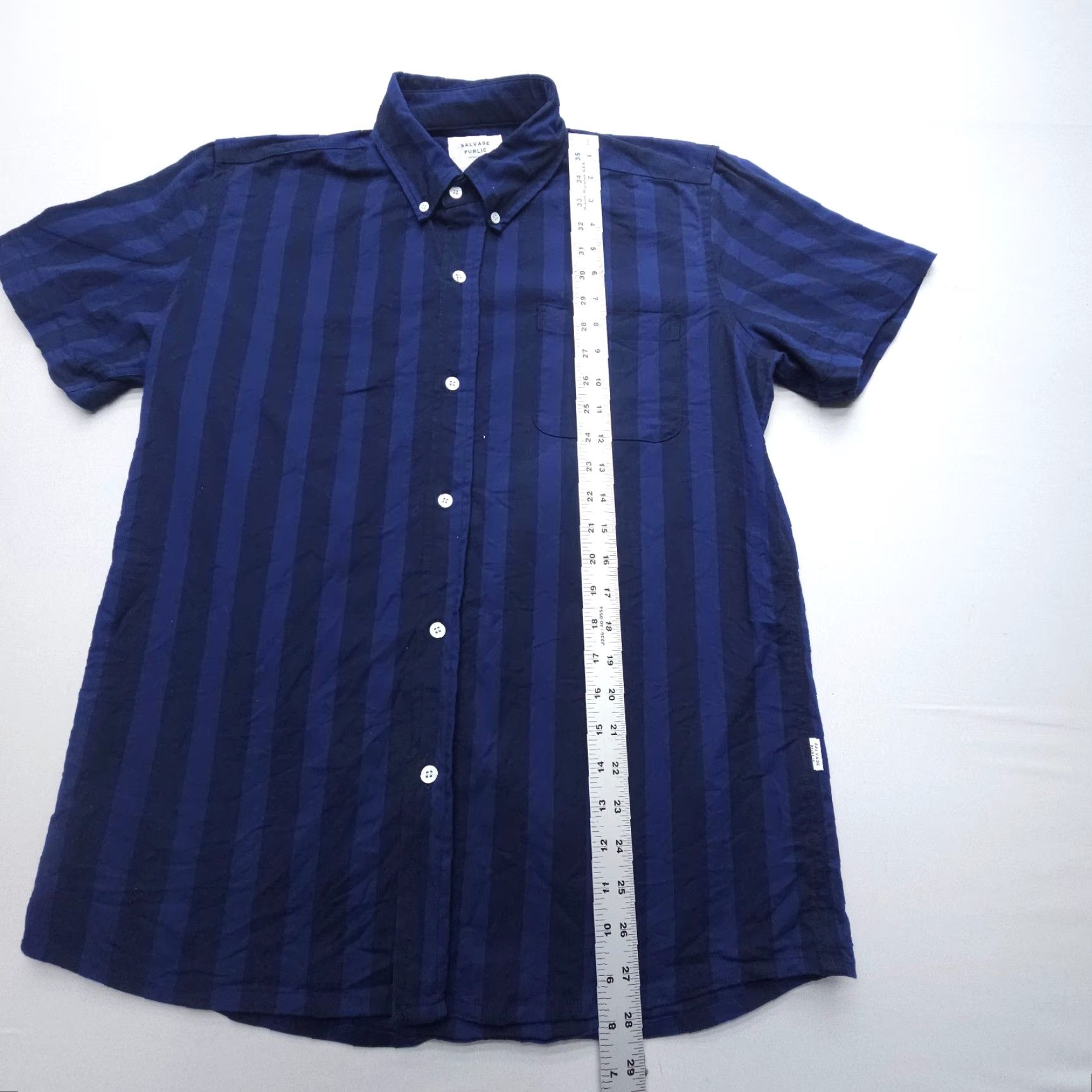 Vintage VINTAGE Salvage Public Men’s Shirt Button-Up Short Sleeve Blue L Organic Cotton Twill Striped Logo 90s Theme Mens Size US L / EU 52-54 / 3 - 6 Thumbnail