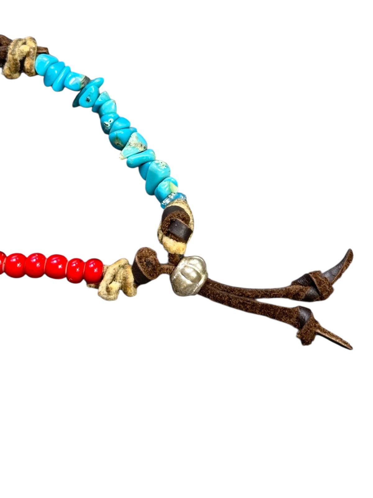 Handmade FLEUR DE LIS SILVER BAR WHITE HEART BEADS TURQUOISE BRACELET Size ONE SIZE - 5 Thumbnail