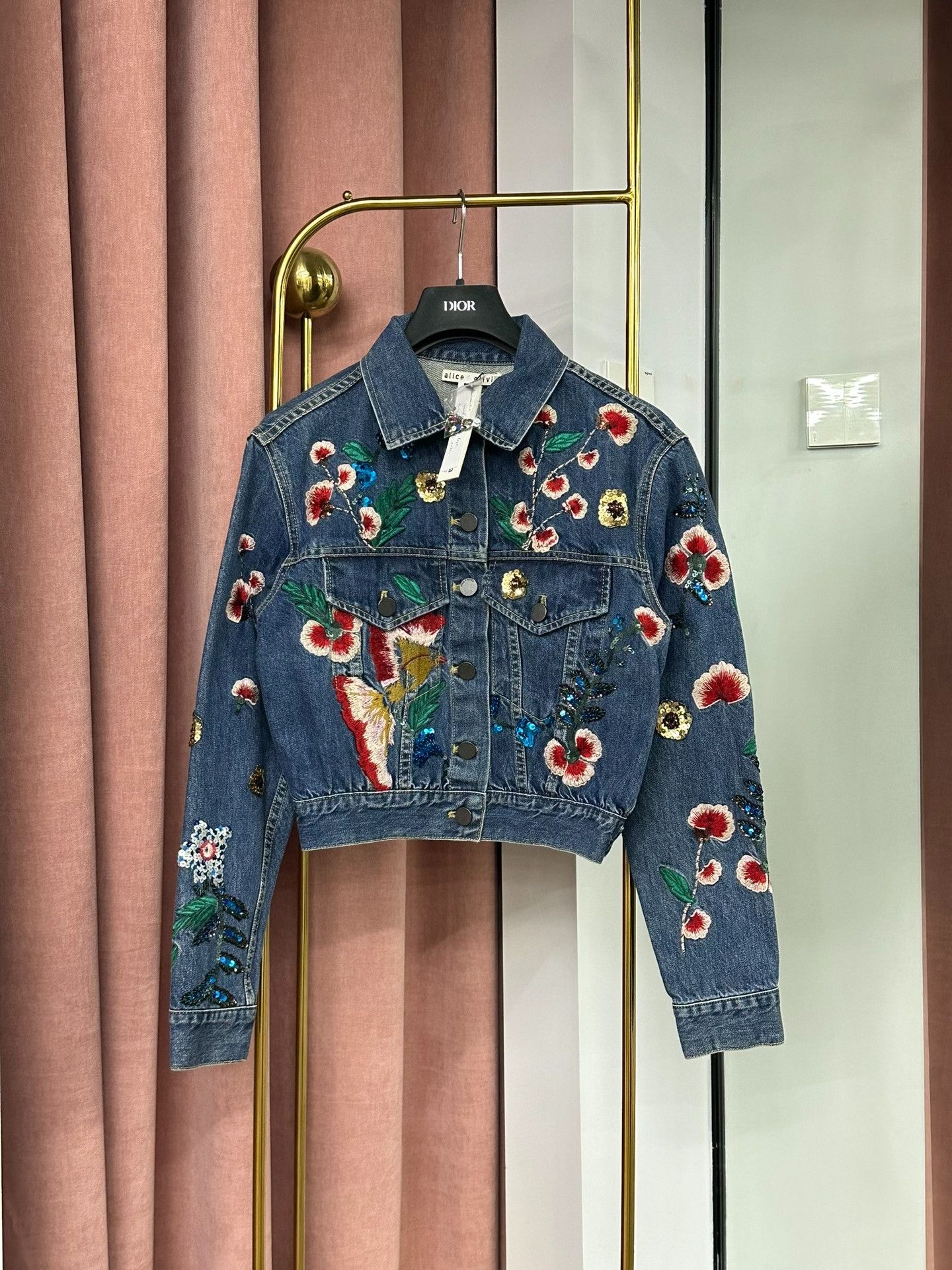 Alice + Olivia alice+olivia Blue Sequin Beaded Denim Jacket Size XS / US 0-2 / IT 36-38 - 1 Thumbnail