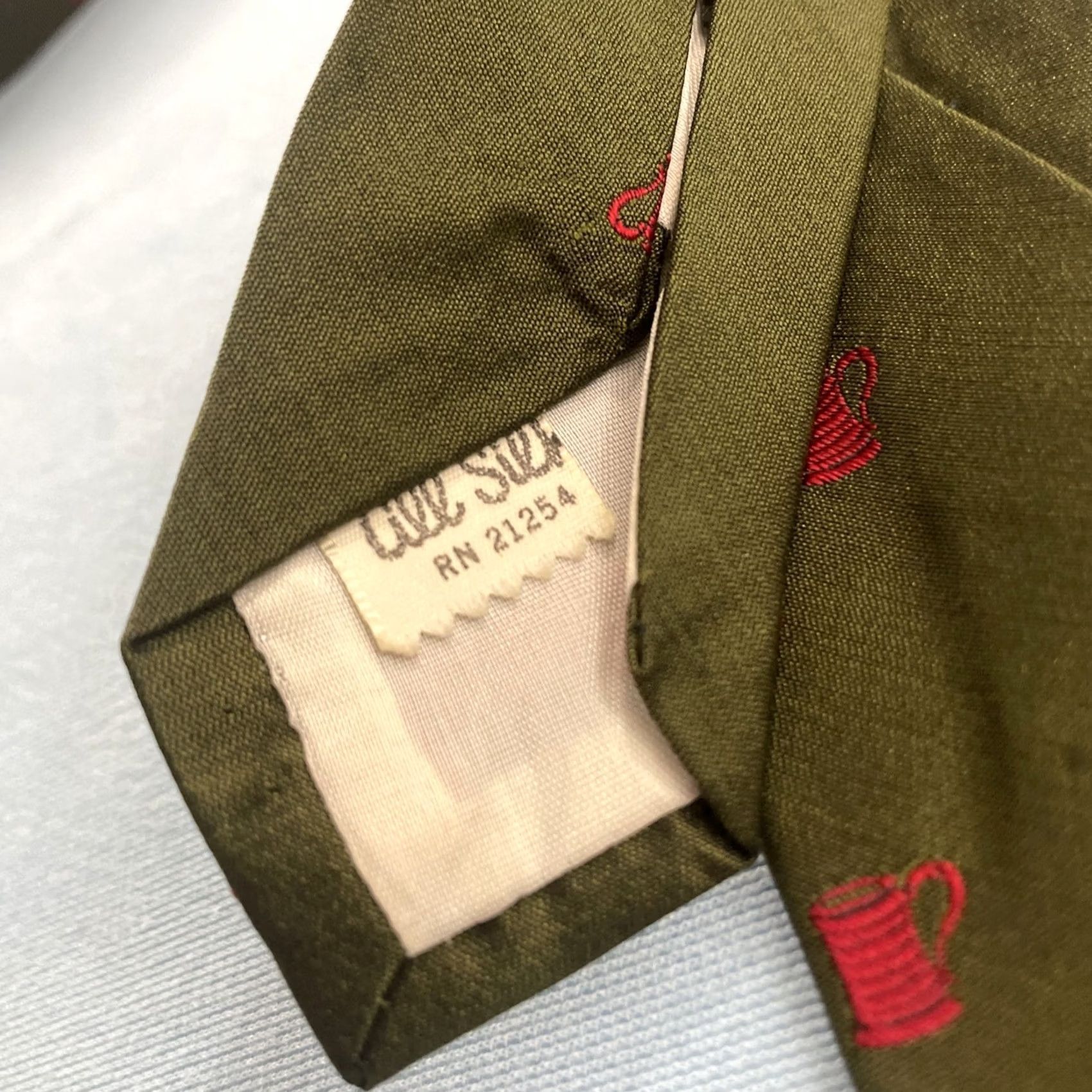 Etro VINTAGE Silk Tie 3x55 Green Red Coffee Mug Pattern Polka Dot Neck Tie Men One Size Adjustable Handmade Silk Vintage Designer Neckwear#> Size ONE SIZE - 7 Thumbnail