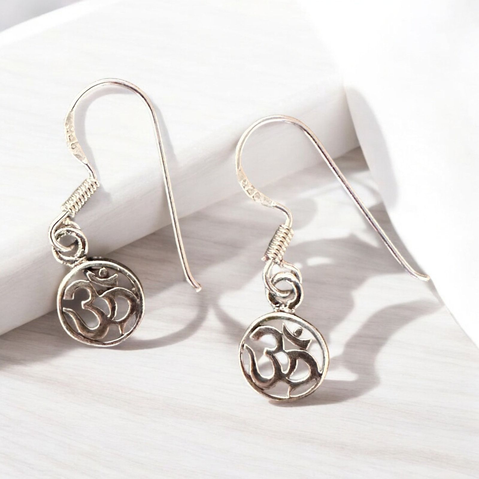 The Unbranded Brand Sterling Silver Om Drop Earrings, Om Dangle Earrings Size ONE SIZE - 1 Thumbnail
