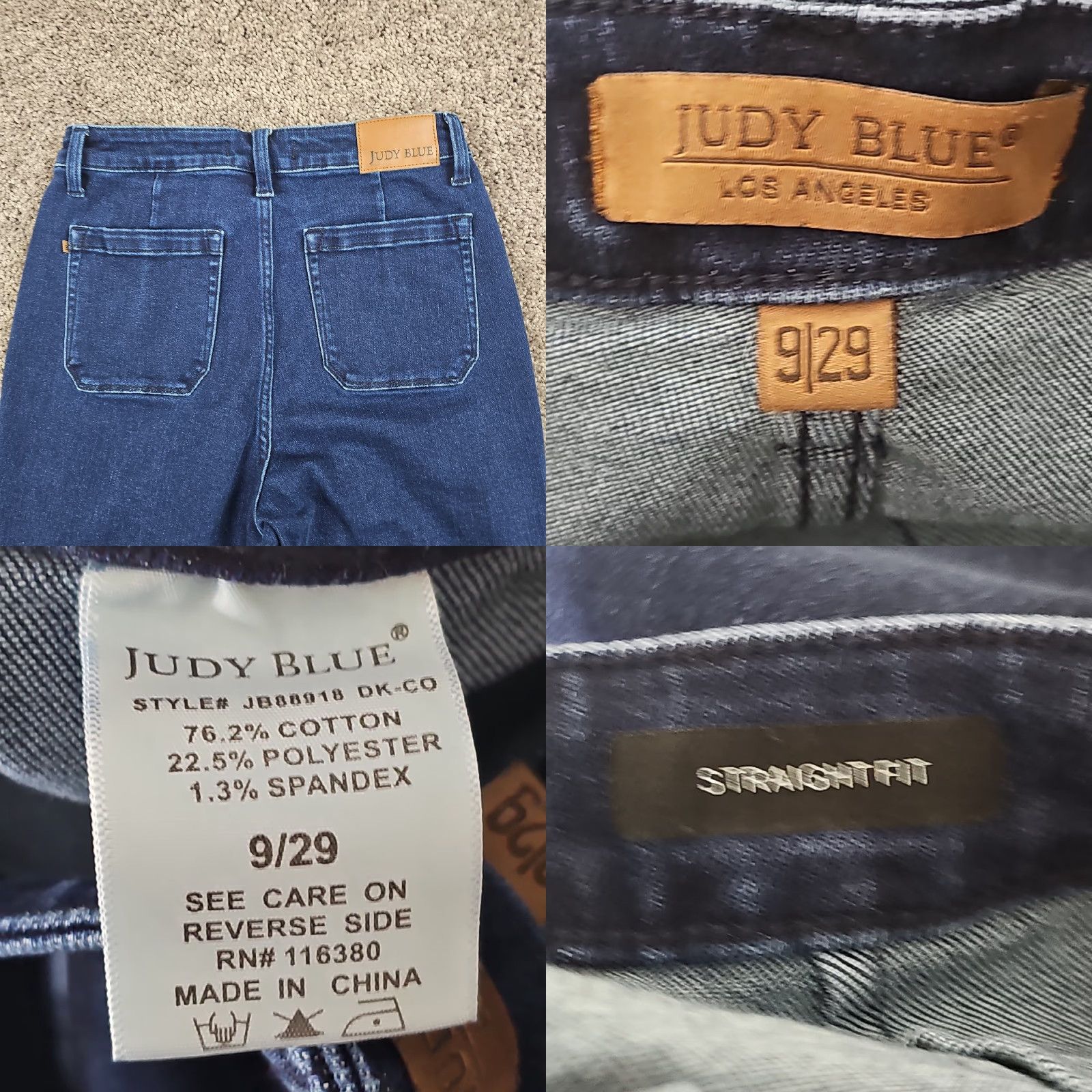 Doublet Judy Blue Jeans Womens 9 Straight Dark Stretch Double Knee Workwear Casual 26x29 Denim Cotton Polyester Spandex 29 Inseam Size 30" / US 8 / IT 44 - 8 Thumbnail