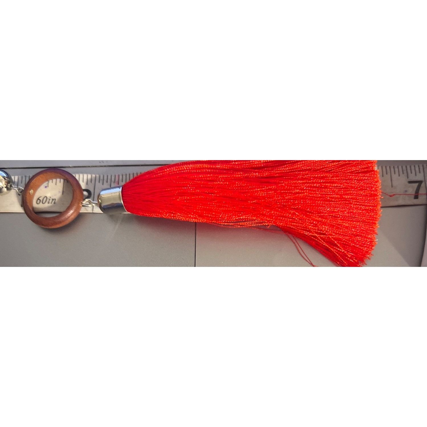Other Long Red Tassel Earrings Wood Circles Pierced Silver Tone 6" Size ONE SIZE - 4 Thumbnail