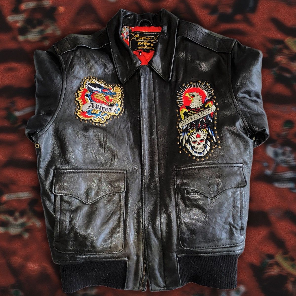 Rare Ed Hardy × Avirex “Dead or Alive” Leather Bomber Jacket