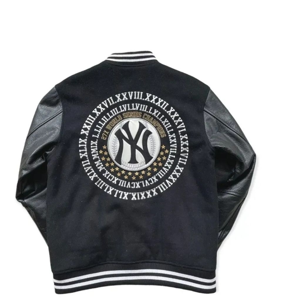 image of Hypebeast x New Era New York Yankees Varsity Leather Jacket in Black, Men's (Size Medium)
