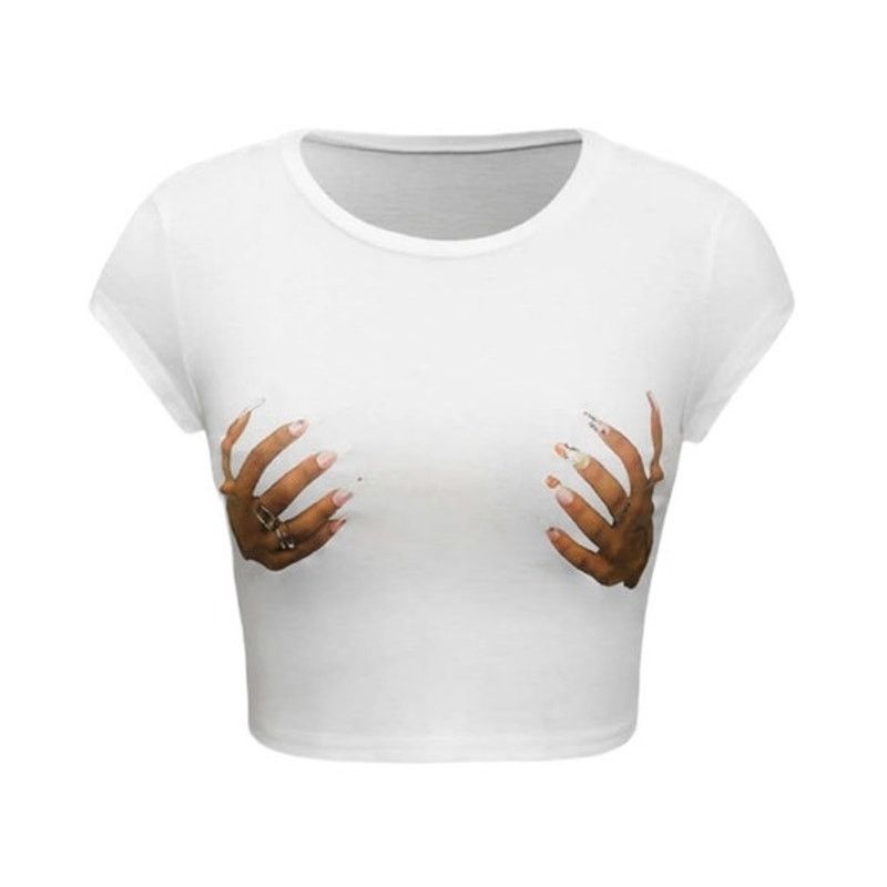 Other Micas White Short Sleeve Hands Print Round Neck Crop T-shirt Size M / US 6-8 / IT 42-44 - 1 Thumbnail