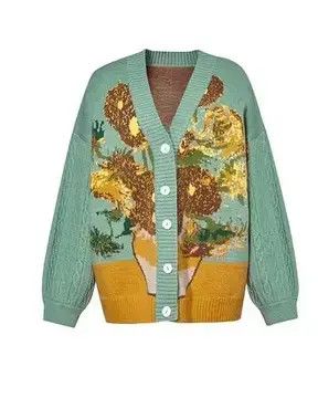 Aran Isles Knitwear Unisex Cardigan Sweater Harajuku Sunflower Size M / US 6-8 / IT 42-44 - 2 Thumbnail