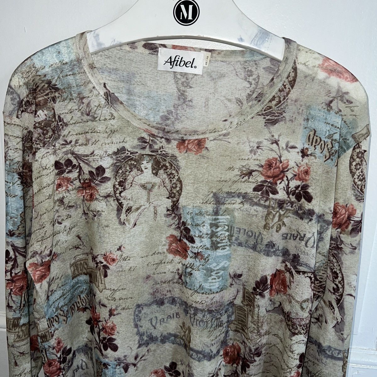 Japanese Brand × Vintage Y2K MESH TOP BLOUSE 2000s renaissance angels medieval print Size L / US 10 / IT 46 - 2 Thumbnail