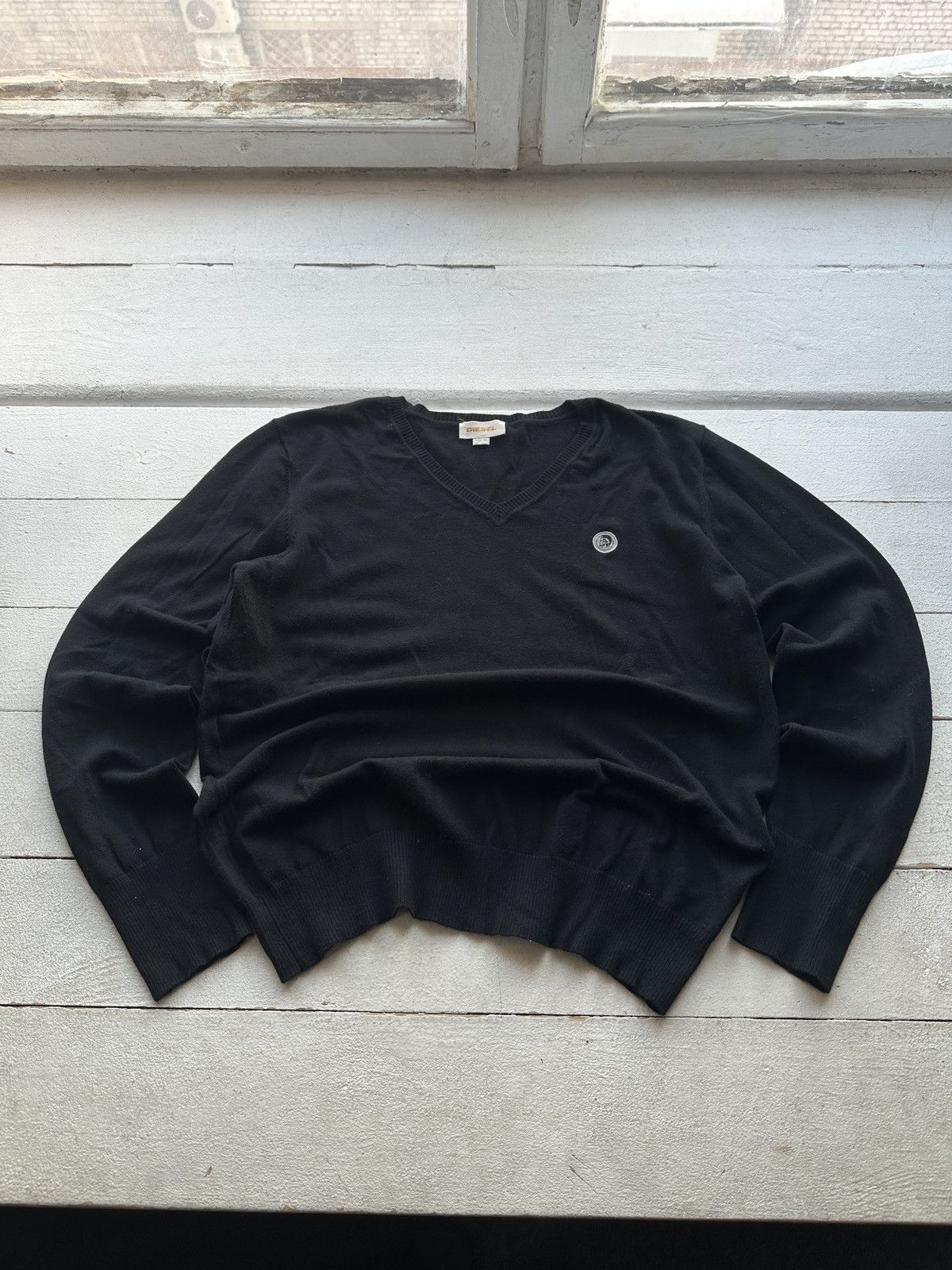 Diesel 🚨Vintage AVANT-GARDE Diesel SWEATER D metal logo Y2K gothic Size US XL / EU 56 / 4 - 1 Thumbnail