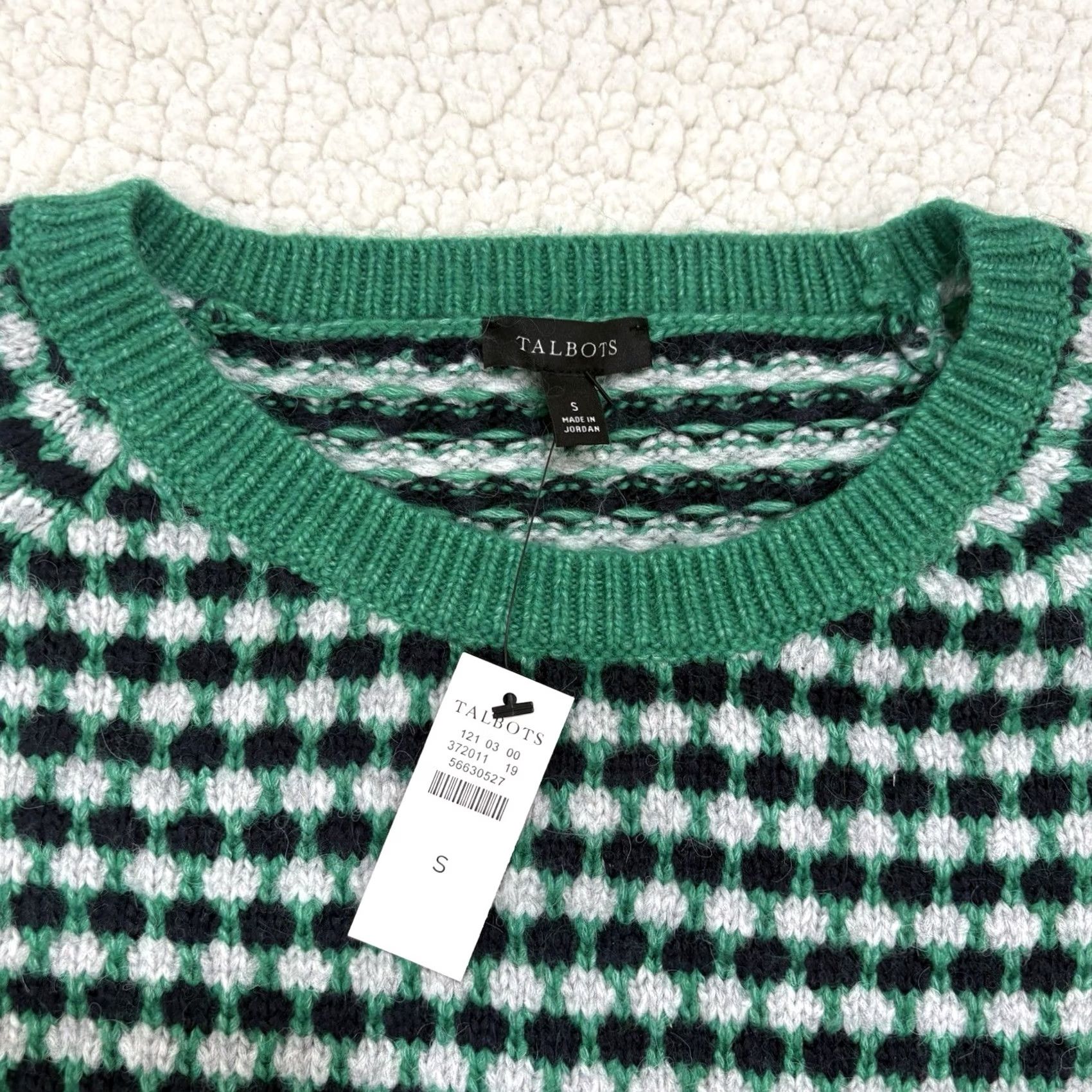 Talbots Talbots Crewneck Pullover Sweater S Women Green Geometric Jacquard Knit Lightweight Holiday Scallop Hem Regular Size Small NWT Size S / US 4 / IT 40 - 3 Thumbnail