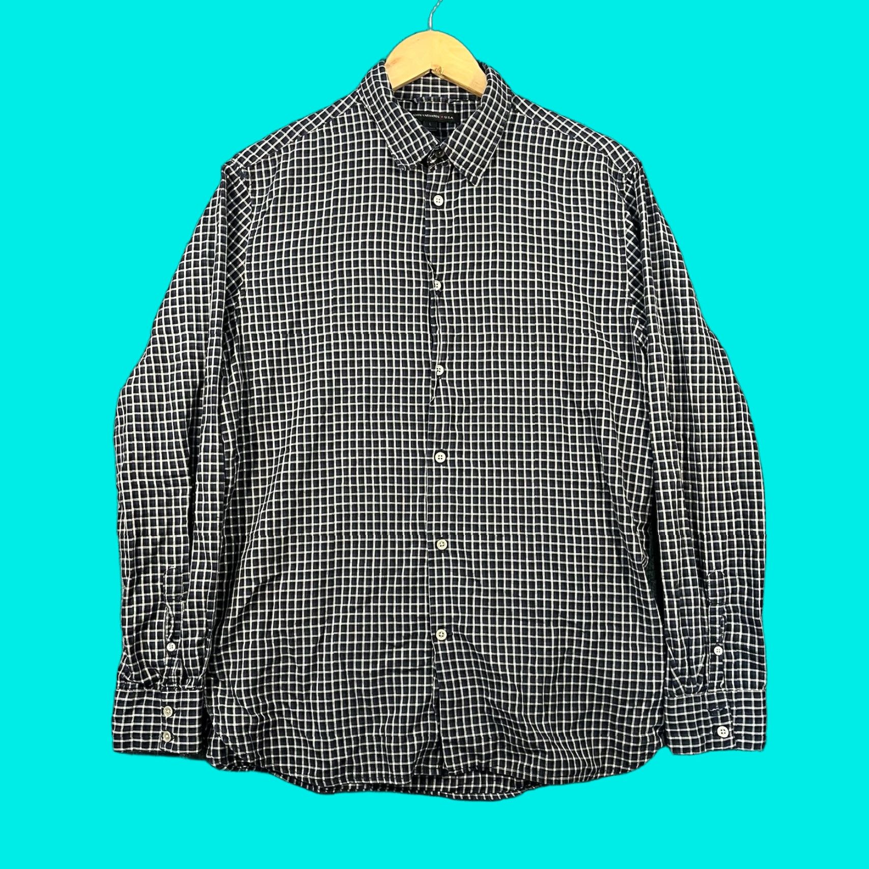 John Varvatos John Varvatos Button-Down Shirt Mens Large 100% Cotton Plaid Blue Flannel Crew Neck Long Sleeve Button-Up Regular Mens Size US L / EU 52-54 / 3 - 1 Thumbnail