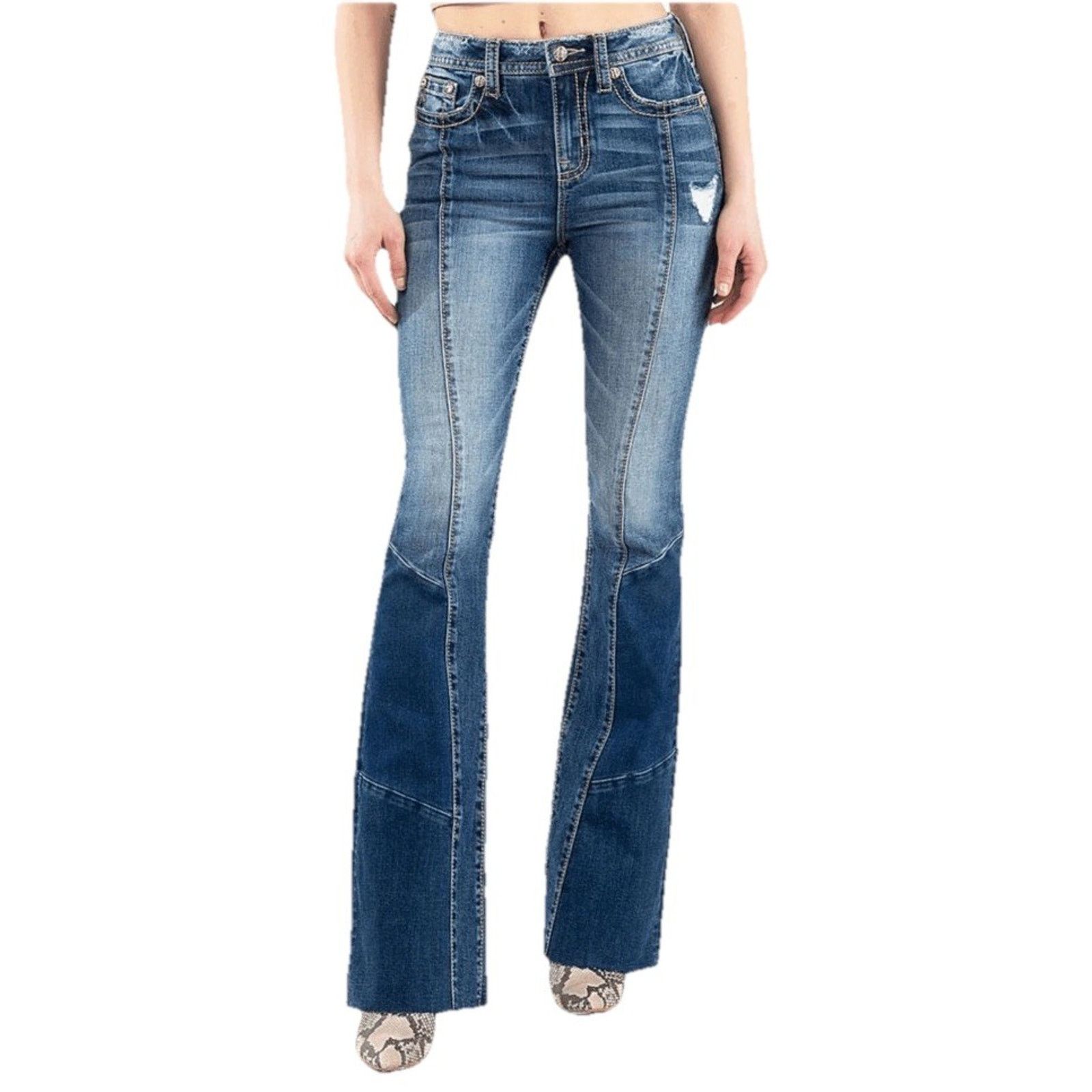 Miss Me Y2K Vintage MISS ME High Rise Crystal Patchwork Flare Jeans Size 27" / US 4 / IT 40 - 1 Thumbnail