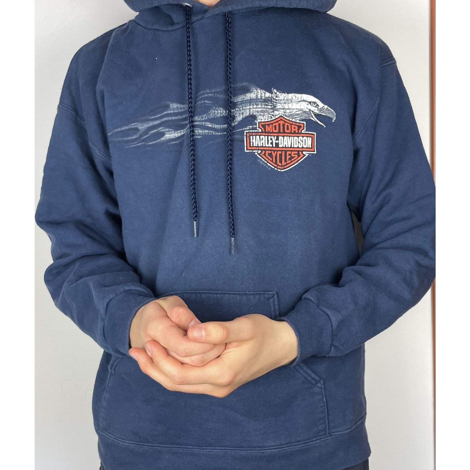 Harley Davidson × Vintage Harley-Davidson Men's Blue Cotton Full Zip Hoodie S (34-36) Size US S / EU 44-46 / 1 - 2 Thumbnail