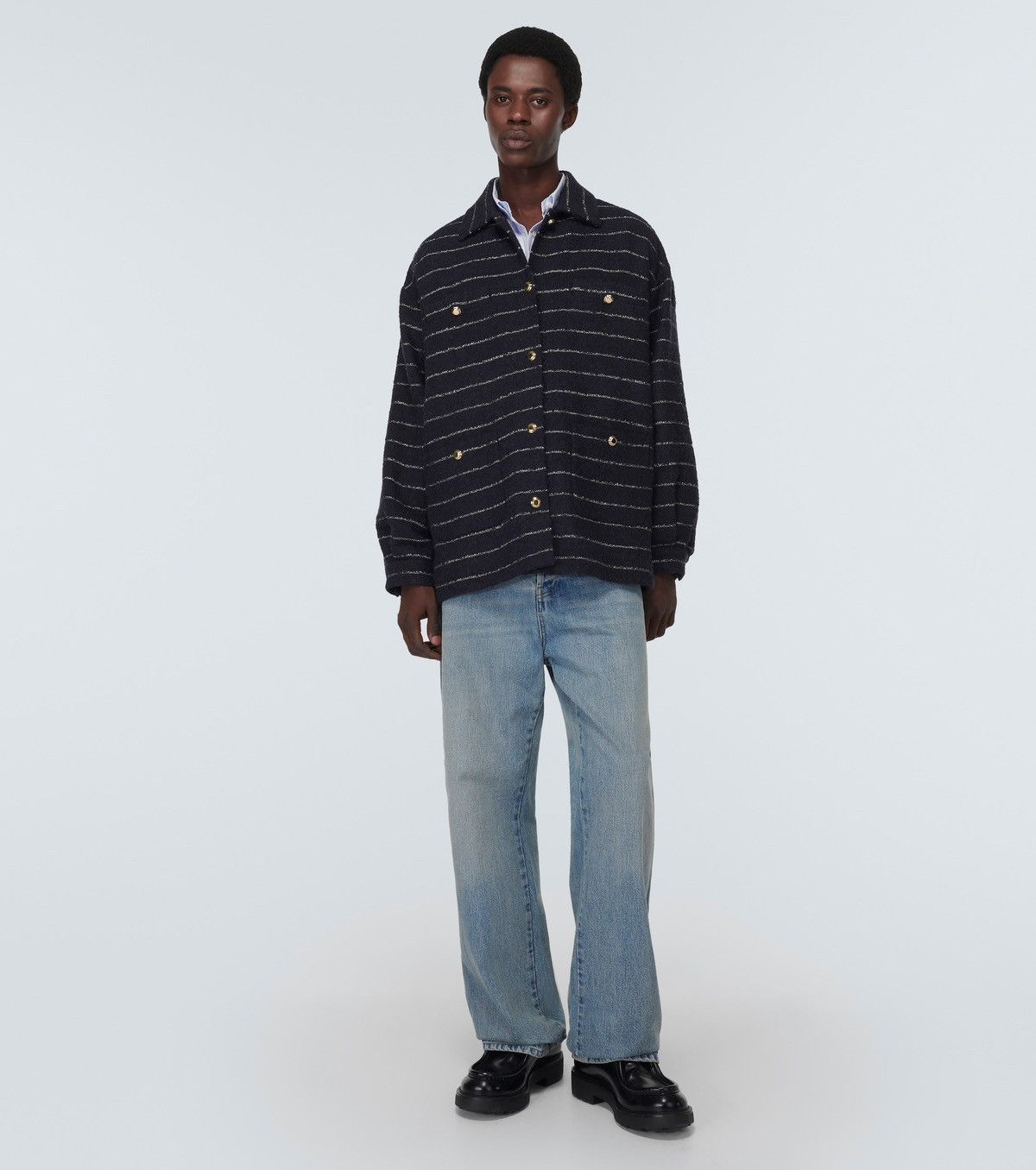 Miu Miu Miu Miu Striped Wool-Blend Bouclé Jacket in Blue Size US S / EU 44-46 / 1 - 4 Thumbnail