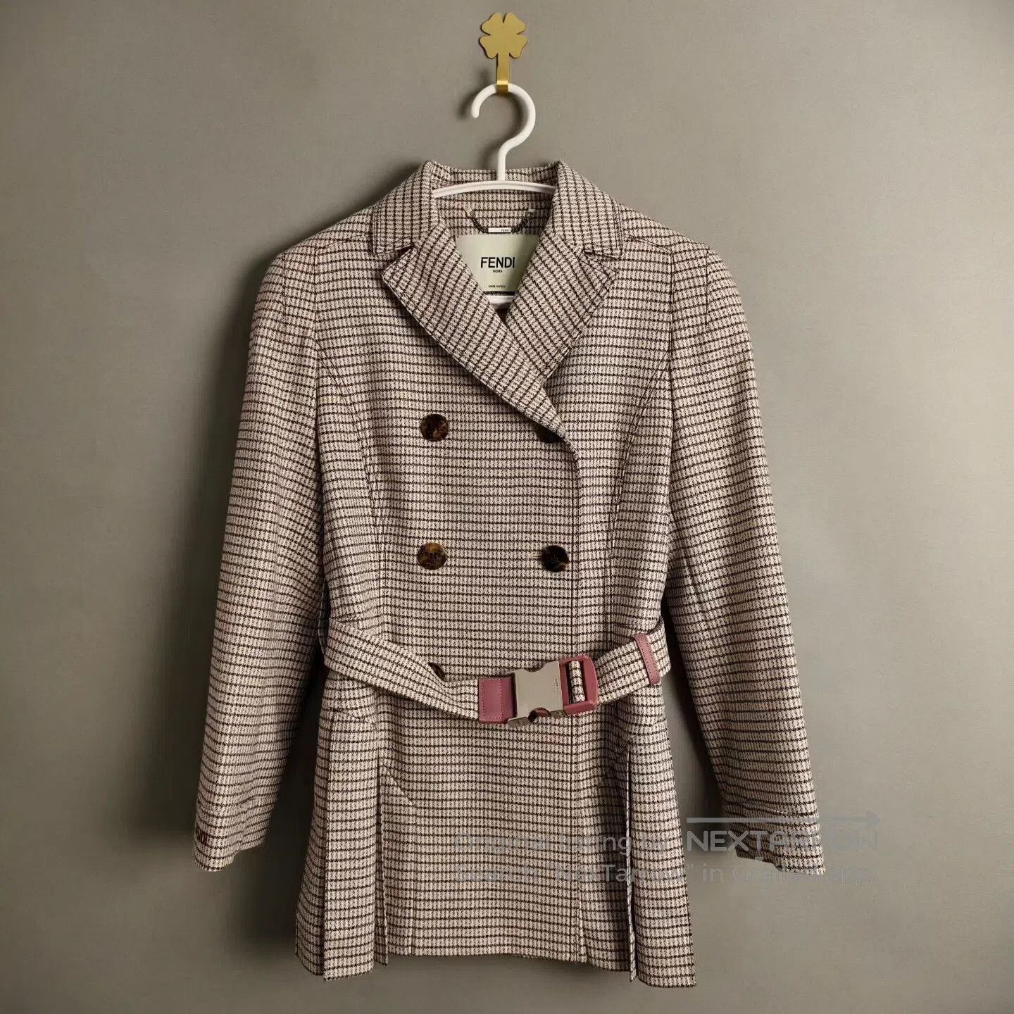 Fendi FENDI Pink Houndstooth Belted Blazer| Size XS / US 0-2 / IT 36-38 - 1 Thumbnail