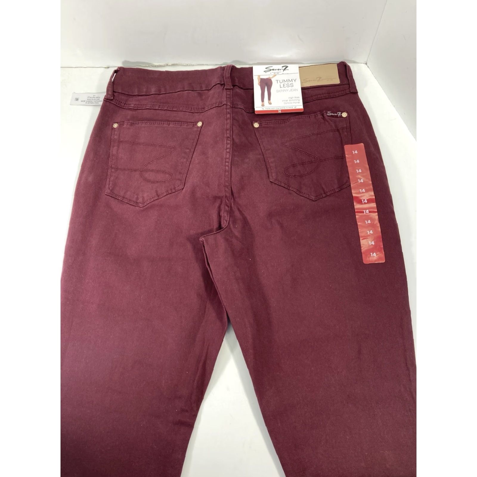 Vintage **Seven7 Women's Skinny Jeans Maroon High Rise Stretch 14 32X31 NWT** User: **Seven7 Women's Skinny Jeans Maroon High Rise Stretch Size 14 NWT** Size 36" / US 14 / IT 50 - 7 Thumbnail